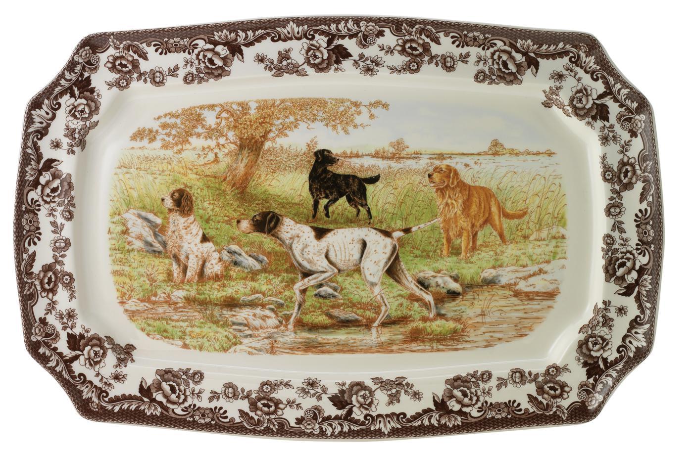 Woodland Hunting Dogs Rectangle Platter