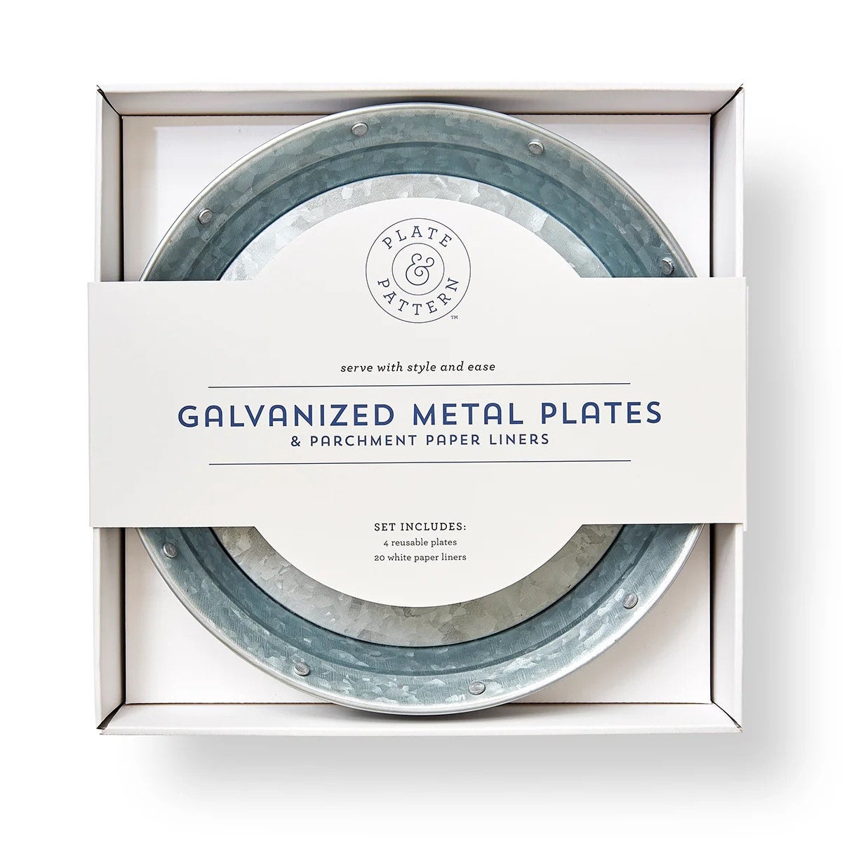Galvanized Metal Plates, Set of Four